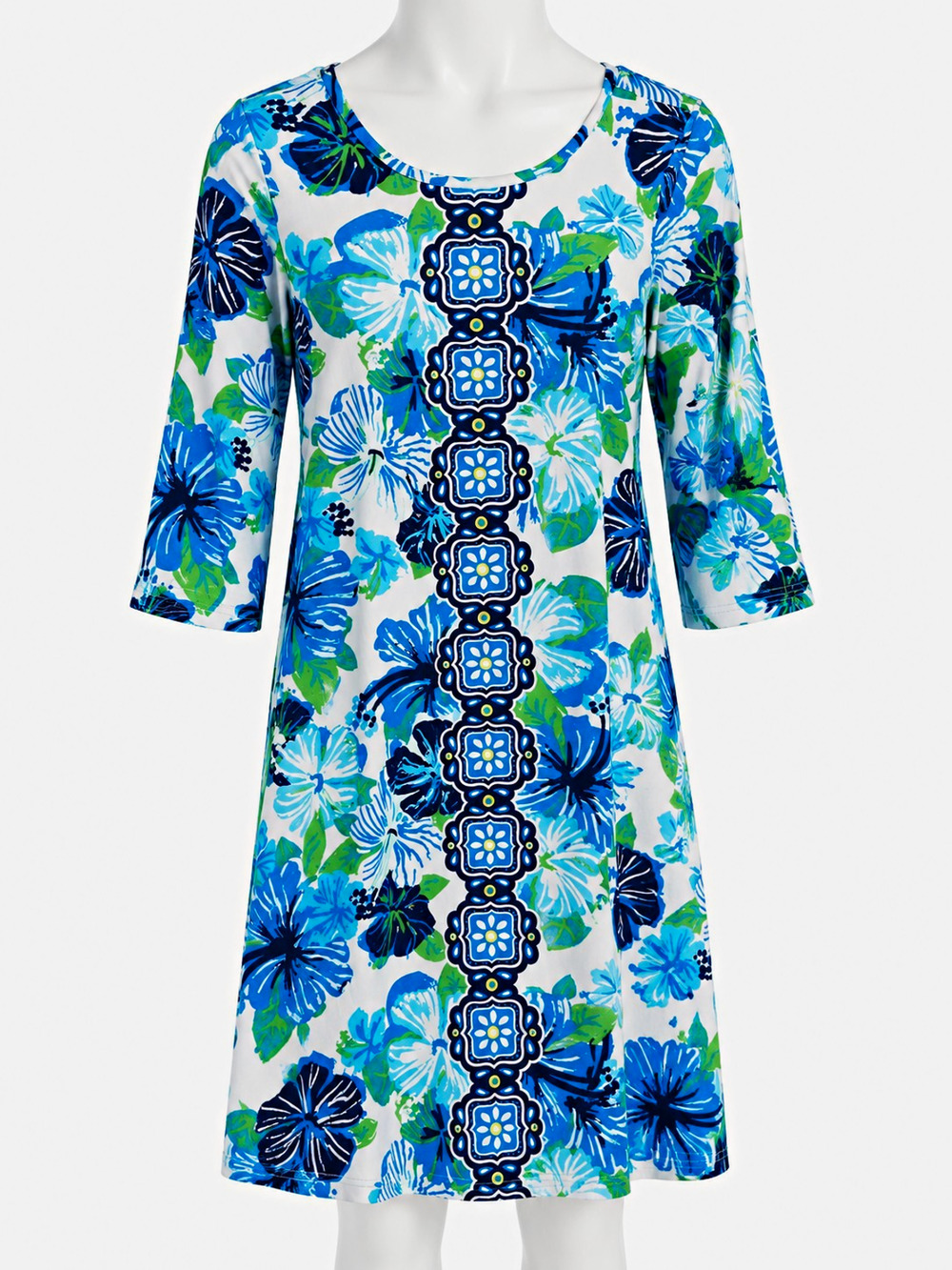 Hatley Dress Womens Size S Blue White Green Floral Cotton Knit Shift Knee